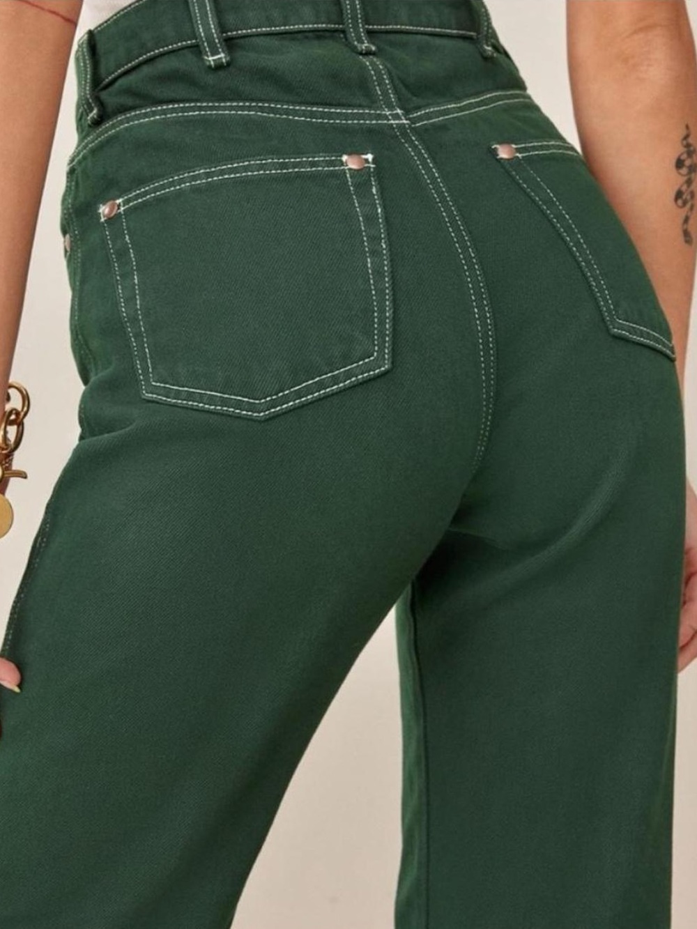 Reformation Cowboy High Rise Straight Jeans in Forest Green - 26